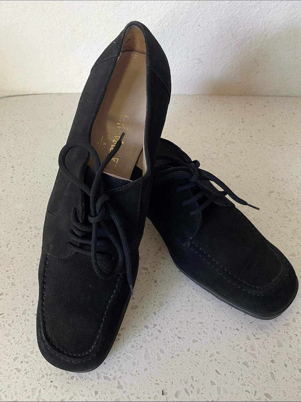 Salvatore Ferragamo Black Suede Lace-Up Oxfords